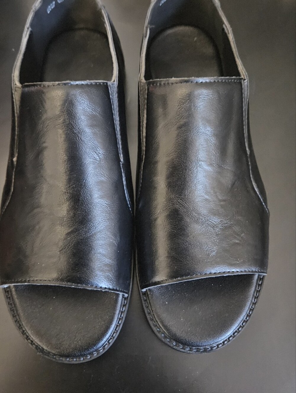 Men's Black Leather Slide Sandals - Classic Slip-On Comfort Size 10